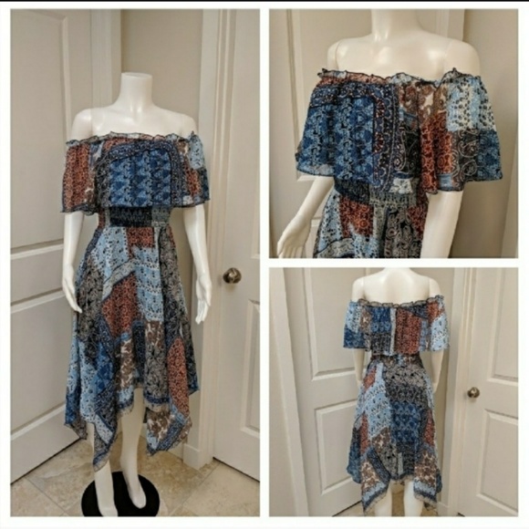 LAST ONE😱Off Shoulder Asymmetrical Patch Dress - Picture 4 of 8